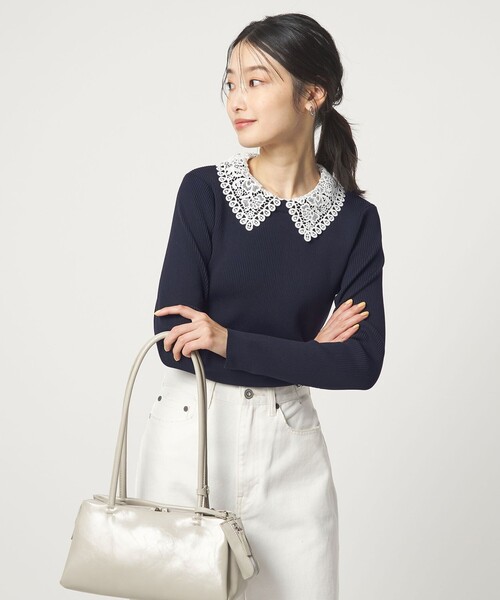 green label relaxing（グリーンレーベルリラクシング）の「リブ エリレース 2WAY ニット プルオーバー ウォッシャブル（ニット/セーター・レディース・ライトグレー/その他1/ネイビー/オフホワイト・FREE）」の10枚目の写真