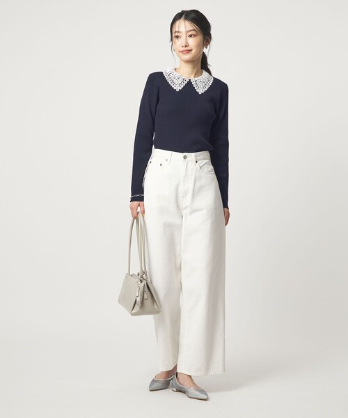 green label relaxing（グリーンレーベルリラクシング）の「リブ エリレース 2WAY ニット プルオーバー ウォッシャブル（ニット/セーター・レディース・ライトグレー/その他1/ネイビー/オフホワイト・FREE）」の11枚目の写真