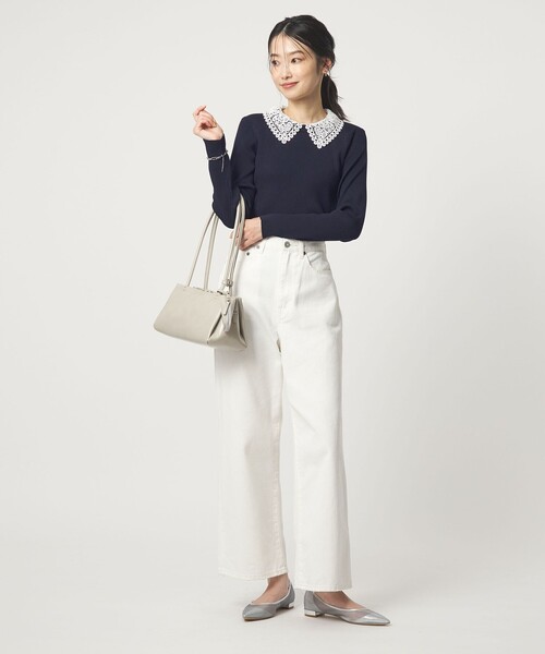 green label relaxing（グリーンレーベルリラクシング）の「リブ エリレース 2WAY ニット プルオーバー ウォッシャブル（ニット/セーター・レディース・ライトグレー/その他1/ネイビー/オフホワイト・FREE）」の13枚目の写真