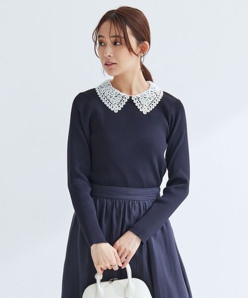 green label relaxing（グリーンレーベルリラクシング）の「リブ エリレース 2WAY ニット プルオーバー ウォッシャブル（ニット/セーター・レディース・ライトグレー/その他1/ネイビー/オフホワイト・FREE）」の14枚目の写真