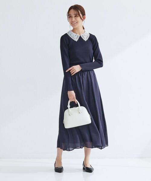 green label relaxing（グリーンレーベルリラクシング）の「リブ エリレース 2WAY ニット プルオーバー ウォッシャブル（ニット/セーター・レディース・ライトグレー/その他1/ネイビー/オフホワイト・FREE）」の16枚目の写真