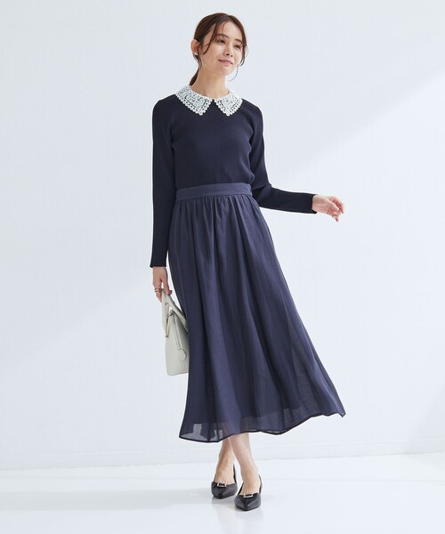 green label relaxing（グリーンレーベルリラクシング）の「リブ エリレース 2WAY ニット プルオーバー ウォッシャブル（ニット/セーター・レディース・ライトグレー/その他1/ネイビー/オフホワイト・FREE）」の17枚目の写真