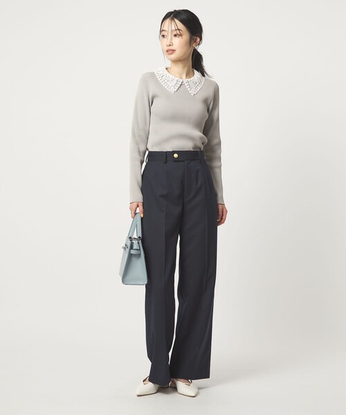 green label relaxing（グリーンレーベルリラクシング）の「リブ エリレース 2WAY ニット プルオーバー ウォッシャブル（ニット/セーター・レディース・ライトグレー/その他1/ネイビー/オフホワイト・FREE）」の19枚目の写真