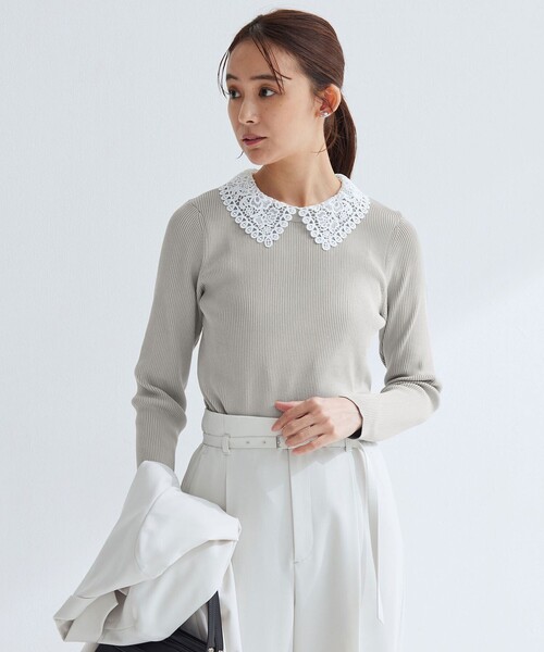 green label relaxing（グリーンレーベルリラクシング）の「リブ エリレース 2WAY ニット プルオーバー ウォッシャブル（ニット/セーター・レディース・ライトグレー/その他1/ネイビー/オフホワイト・FREE）」の20枚目の写真