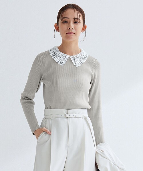 green label relaxing（グリーンレーベルリラクシング）の「リブ エリレース 2WAY ニット プルオーバー ウォッシャブル（ニット/セーター・レディース・ライトグレー/その他1/ネイビー/オフホワイト・FREE）」の21枚目の写真