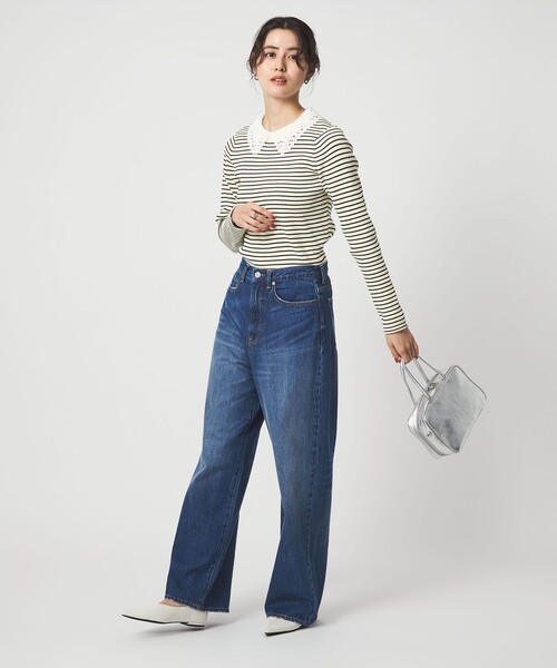 green label relaxing(グリーンレーベルリラクシング)の「リブ エリレース 2WAY ニット プルオーバー ウォッシャブル(ニット/セーター・レディース・ライトグレー/その他1/ネイビー/オフホワイト・FREE)」の17枚目の写真