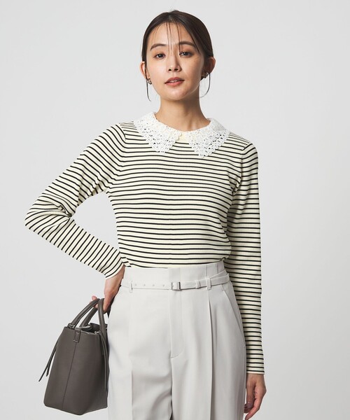 green label relaxing(グリーンレーベルリラクシング)の「リブ エリレース 2WAY ニット プルオーバー ウォッシャブル(ニット/セーター・レディース・ライトグレー/その他1/ネイビー/オフホワイト・FREE)」の16枚目の写真