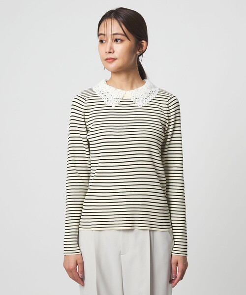 green label relaxing(グリーンレーベルリラクシング)の「リブ エリレース 2WAY ニット プルオーバー ウォッシャブル(ニット/セーター・レディース・ライトグレー/その他1/ネイビー/オフホワイト・FREE)」の11枚目の写真