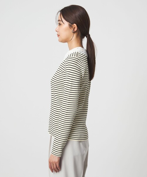 green label relaxing(グリーンレーベルリラクシング)の「リブ エリレース 2WAY ニット プルオーバー ウォッシャブル(ニット/セーター・レディース・ライトグレー/その他1/ネイビー/オフホワイト・FREE)」の10枚目の写真