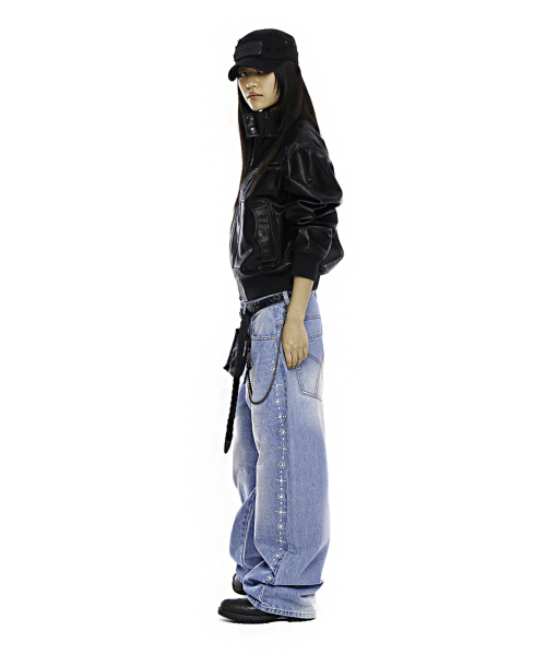 aakam ズボン セール】Side Rhinestone Denim Pants (Blue)（デニムパンツ）｜AAKAM
