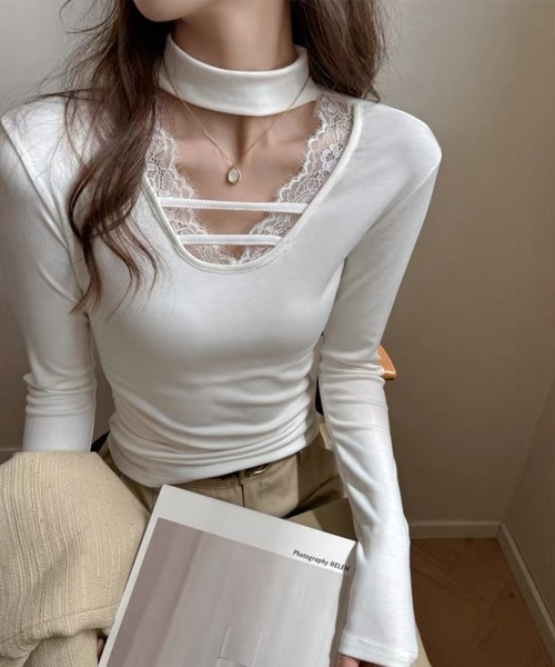 Miniministore(ミニミニストア)の「チョーカー風カットソーレース付きTシャツ(Tシャツ/カットソー・レディース・ホワイト/グレー/ブラック・FREE)」の10枚目の写真