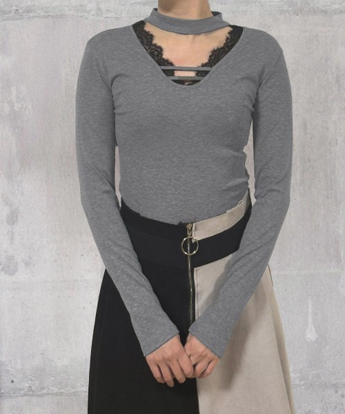 Miniministore(ミニミニストア)の「チョーカー風カットソーレース付きTシャツ(Tシャツ/カットソー・レディース・ホワイト/グレー/ブラック・FREE)」の17枚目の写真