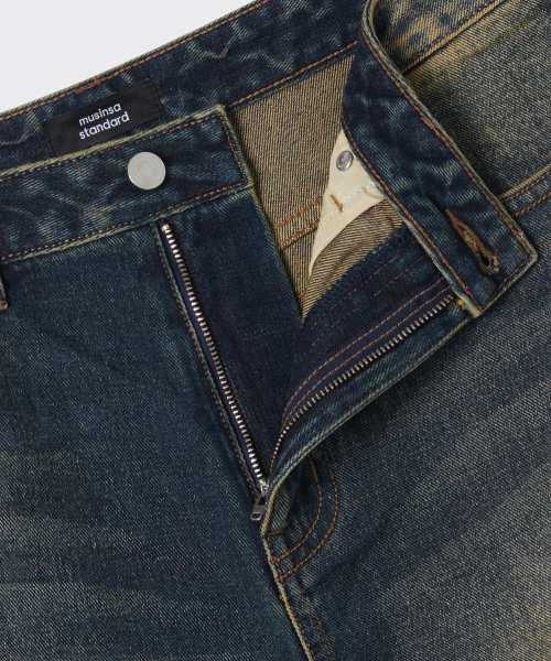 MUSINSA STANDARD（ムシンサスタンダード）の「ビッグブラシワイドデニムパンツ[イエローディープインディゴ]（デニムパンツ・メンズ・その他・30/31/33/26/27/28/40/38/42/36/34/32/29）」の4枚目の写真
