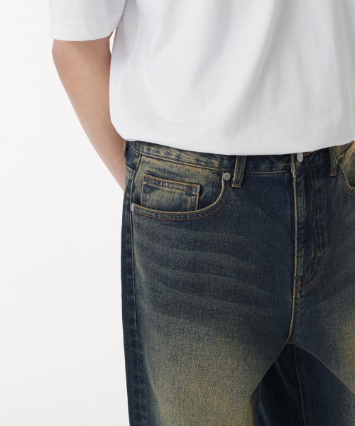 MUSINSA STANDARD（ムシンサスタンダード）の「ビッグブラシワイドデニムパンツ[イエローディープインディゴ]（デニムパンツ・メンズ・その他・30/31/33/26/27/28/40/38/42/36/34/32/29）」の5枚目の写真