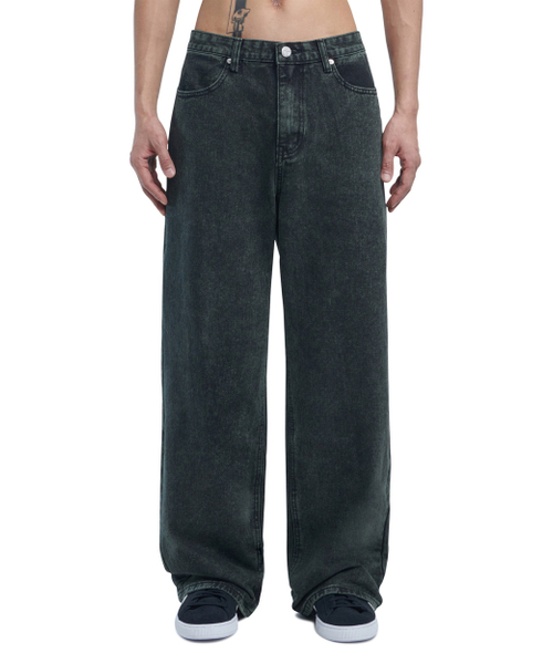SEMIWIDE DENIM PANTS - DARK GREEN（デニムパンツ）｜NOMANUAL