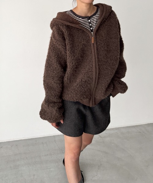 CANAL JEAN（キャナルジーン）の「El mar　ブークレニットZIPパーカー（パーカー・レディース・オフホワイト/ブラウン・ONE SIZE）」の2枚目の写真