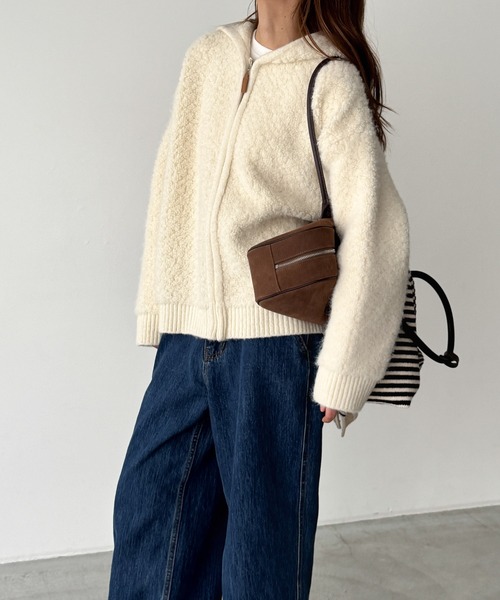 CANAL JEAN（キャナルジーン）の「El mar　ブークレニットZIPパーカー（パーカー・レディース・オフホワイト/ブラウン・ONE SIZE）」の3枚目の写真