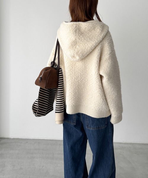 CANAL JEAN（キャナルジーン）の「El mar　ブークレニットZIPパーカー（パーカー・レディース・オフホワイト/ブラウン・ONE SIZE）」の4枚目の写真