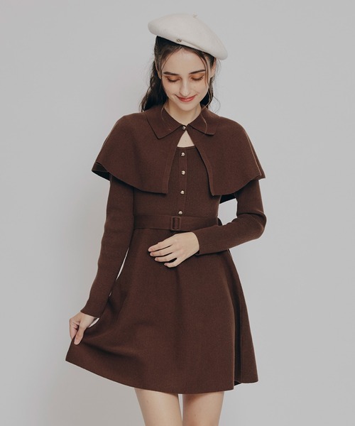 ケープSETニットフレアミニワンピース（ワンピース）｜REDYAZEL