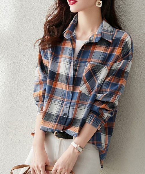 ONEP STAR(ワンピスター)の「胸ポケット付きチェック柄シャツ(シャツ/ブラウス・レディース・ブルー・MEDIUM/LARGE/X-LARGE)」の5枚目の写真
