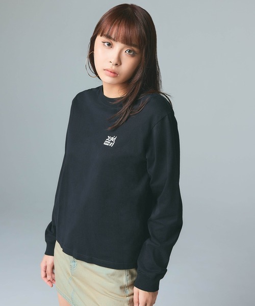 X-girl（エックスガール）の「NUMBER ONE BOX LOGO L/S TEE（Tシャツ/カットソー・レディース・ブラック/ホワイト/パープル・S/M/L）」の4枚目の写真