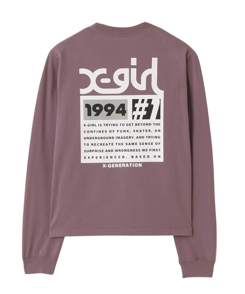 X-girl（エックスガール）の「NUMBER ONE BOX LOGO L/S TEE（Tシャツ/カットソー・レディース・ブラック/ホワイト/パープル・S/M/L）」の9枚目の写真