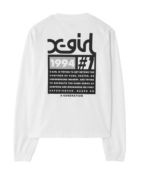 X-girl（エックスガール）の「NUMBER ONE BOX LOGO L/S TEE（Tシャツ/カットソー・レディース・ブラック/ホワイト/パープル・S/M/L）」の11枚目の写真