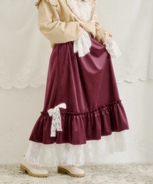 【クティールとレトロ】2WAYレースフリルベロアリボンスカート