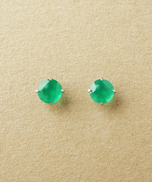 セカンドピアス]Pt グリーンメノウピアス(4mm)（ピアス（両耳用