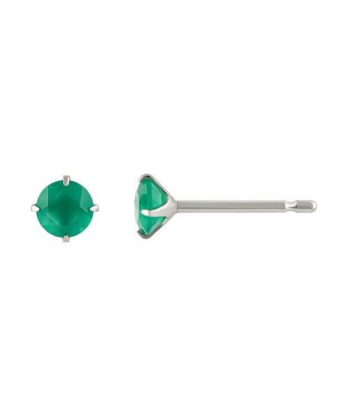セカンドピアス]Pt グリーンメノウピアス(4mm)（ピアス（両耳用