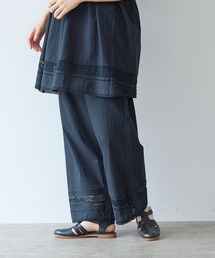 コットン/リネン lace×pin tuck パンツ