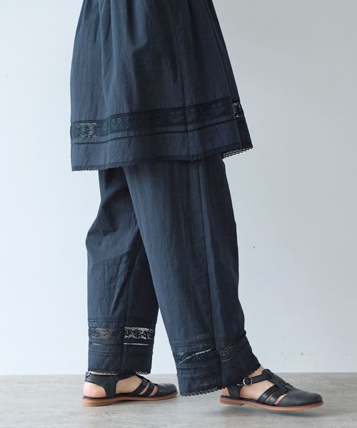 bulle de savon（ビュルデサボン）の「コットン/リネン lace×pin tuck パンツ（その他パンツ・レディース・ブラック/ホワイト・FREE）」の7枚目の写真