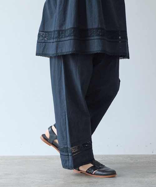 bulle de savon（ビュルデサボン）の「コットン/リネン lace×pin tuck パンツ（その他パンツ・レディース・ブラック/ホワイト・FREE）」の8枚目の写真