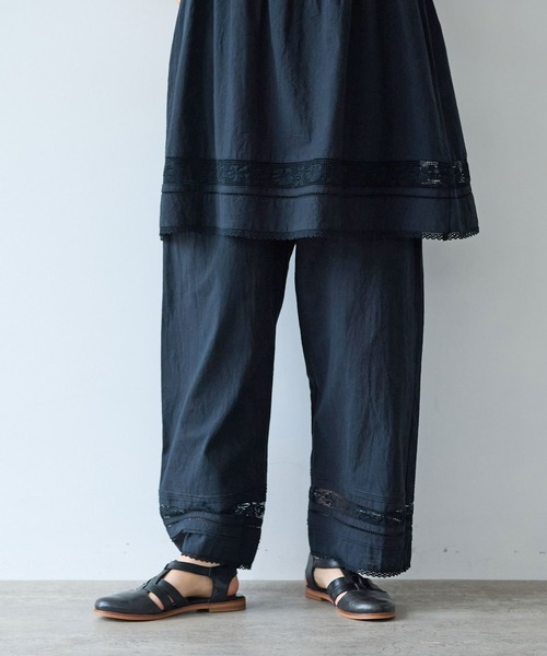 bulle de savon（ビュルデサボン）の「コットン/リネン lace×pin tuck パンツ（その他パンツ・レディース・ブラック/ホワイト・FREE）」の9枚目の写真