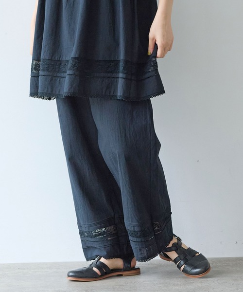 bulle de savon（ビュルデサボン）の「コットン/リネン lace×pin tuck パンツ（その他パンツ・レディース・ブラック/ホワイト・FREE）」の10枚目の写真