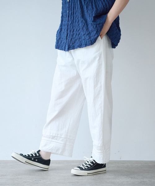 bulle de savon（ビュルデサボン）の「コットン/リネン lace×pin tuck パンツ（その他パンツ・レディース・ブラック/ホワイト・FREE）」の4枚目の写真