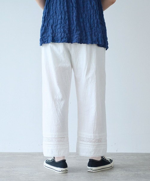 bulle de savon（ビュルデサボン）の「コットン/リネン lace×pin tuck パンツ（その他パンツ・レディース・ブラック/ホワイト・FREE）」の5枚目の写真