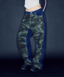 runningHIGH（ランニングハイ）の「Camouflage Panel Denim Pants [Blue]（デニムパンツ・レディース）」