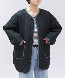 Fizz | 配色パイピングキルト中綿ジャケット(ノーカラージャケット)