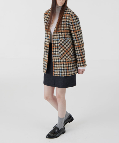 VOYONN(ボヨン)の「ソフトウールチェックVネックアウター013BR(その他アウター・レディース・ブラウン系その他・LARGE/MEDIUM)」の2枚目の写真