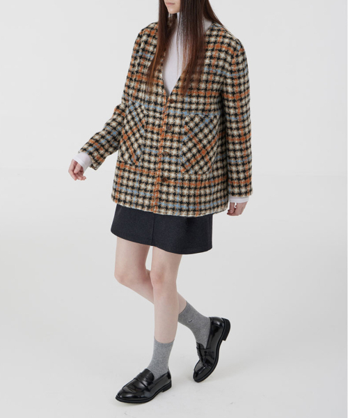 VOYONN(ボヨン)の「ソフトウールチェックVネックアウター013BR(その他アウター・レディース・ブラウン系その他・LARGE/MEDIUM)」の3枚目の写真