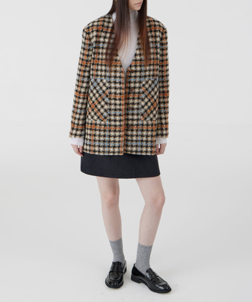 VOYONN(ボヨン)の「ソフトウールチェックVネックアウター013BR(その他アウター・レディース・ブラウン系その他・LARGE/MEDIUM)」の5枚目の写真