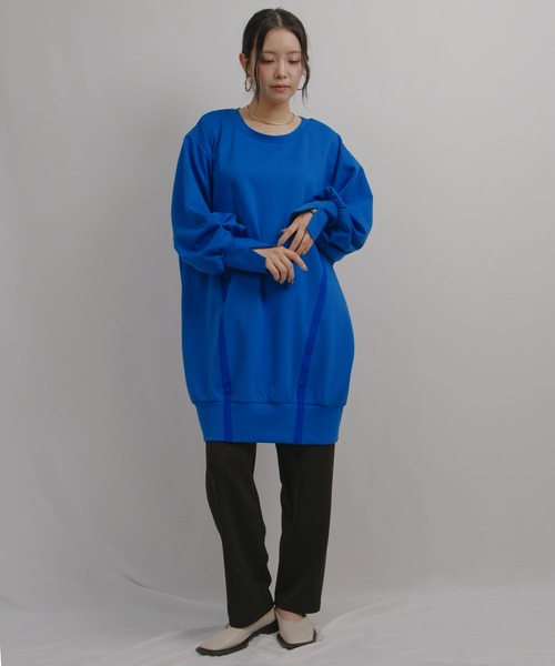 palm RICHE(ポームリシュ)の「ラインアクセントチュニック(その他トップス・レディース・ブルー/チャコールグレー/レッド・M)」の4枚目の写真