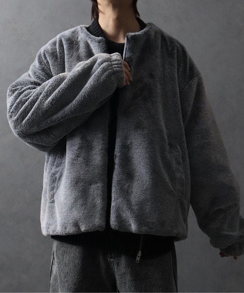 セール】ノーカラーオーバーファーブルゾン（ノーカラージャケット