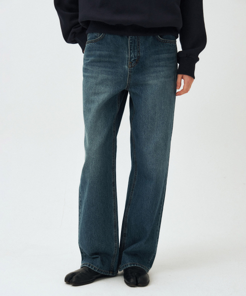 BLUE WASHED SEMI WIDE JEANS