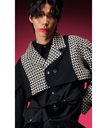 RECULER（ルキュレ）の「スリータックスリーブチェック配色クロップジャケット（ブラック）（その他アウター）」