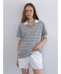STRIPE COLLAR T-SHIRT GREY