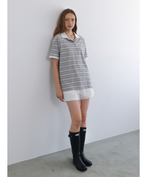 UNNOUT(アナウト)の「STRIPE COLLAR T-SHIRT GREY(ポロシャツ・レディース・その他・FREE)」の2枚目の写真