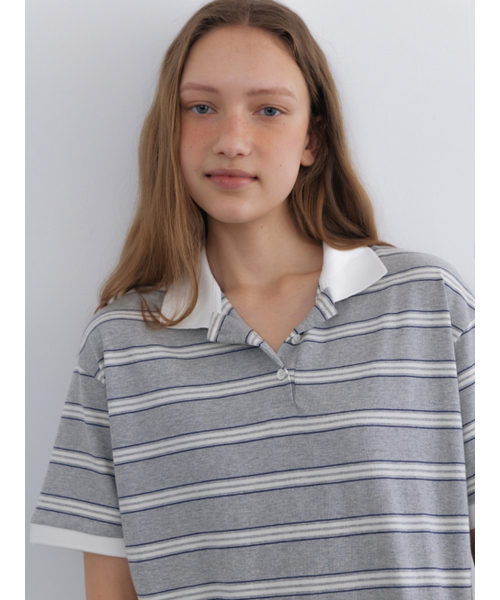 UNNOUT(アナウト)の「STRIPE COLLAR T-SHIRT GREY(ポロシャツ・レディース・その他・FREE)」の3枚目の写真