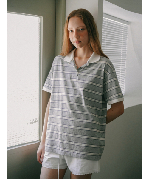 UNNOUT(アナウト)の「STRIPE COLLAR T-SHIRT GREY(ポロシャツ・レディース・その他・FREE)」の4枚目の写真
